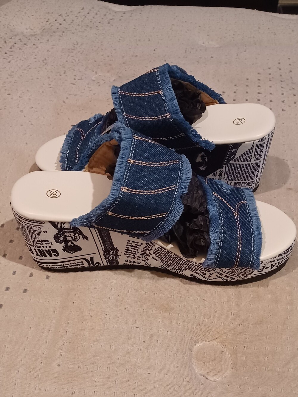 Denim Buckle Platform Slide Sandals - Blue - Picture 3 of 5